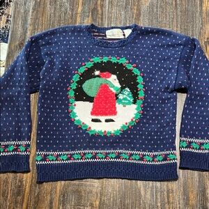 Vintage Holiday Sweater with Santa Design Hand Embroidered - Northern Isles